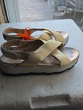 Gold Cross-Strap Women's Platform Sandals Prada Size 39